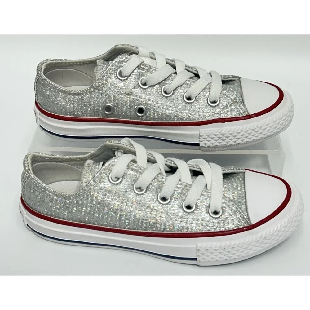 NEW Converse Chuck Taylor All Star Low Top Sparkle Silver Glitter Size Junior 11